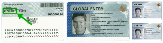 NEXUSカードの裏面に記載のPASS ID番号の例